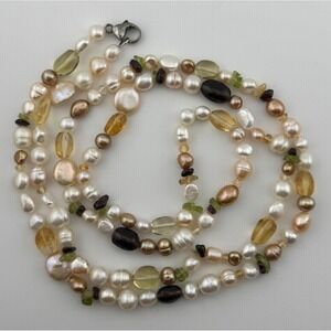 Honora Multicolor Pearl Gemstone Chip Bead 40" Sterling Silver Clasp Necklace